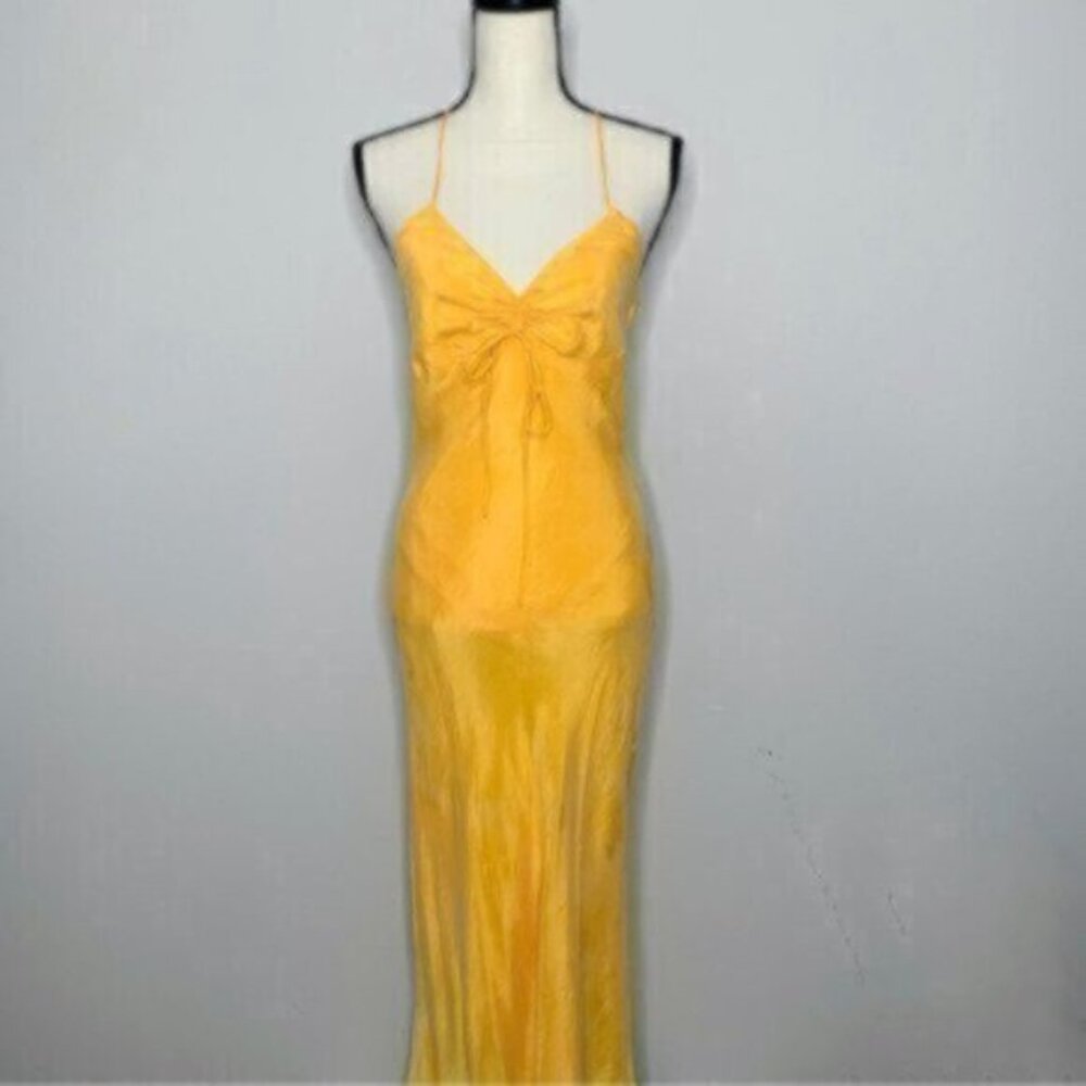 NWT Zara Tangerine Satin Effect Ruched Detail Slip Midi Dress - Picture 5 of 11